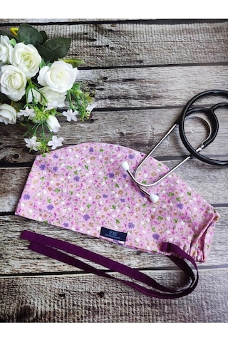 Standart Gülkurusu Çıtır Çiçek Desenli Cerrahi Bone Doktor Hemşire Sağlıkçı Bonesi