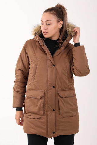 Maraton Sportswear Regular Kadın Kapşonlu Uzun Kol Basic Taba Parka 21418 Taba
