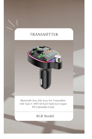 Neffo Fm Radyo Bluetooth Transmitter Usb Type-c Mp3 Sd Kart Flash
