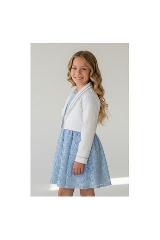 Fesshera Kids Kız Çocuk Dantel Elbise Bolero Ceket Takım 9-12 Yaş Mavi