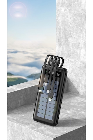 Robeve Acl Pw-59 10000 Mah Powerbank Göstergeli Solar Fenerli Güneş Enerjili Taşınabilir Hızlı Şarj Aleti Siyah