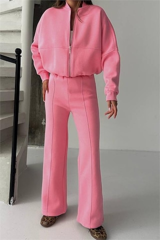 Neşeli Butik Kadın 3 İplik Şardonlu Oversize Eşofman Takımı Nbg105 Pembe