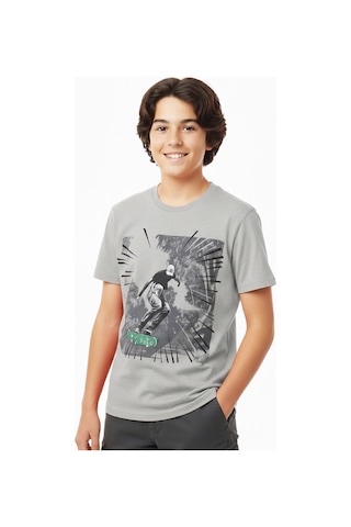 Modanino Erkek Çocuk %100 Pamuk T-shirt-kaykay Baskılı-12-16 Yaş 12526 Gri