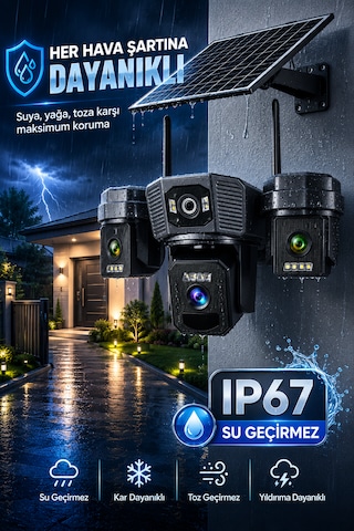 3 Kameralı Sim Kartı İle Çalışan Gece Görüşlü Solar Güvenlik Kamerası