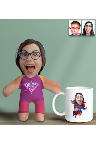 Bk Gift Kişiye Özel Fotoğraflı Pembe Süper Anne Bebek Yastık Ve Kupa Bardak Hediye Seti-5, Anneye Hediye, Anneler Günü Hediyeleri Kobitmeyencom30630 B