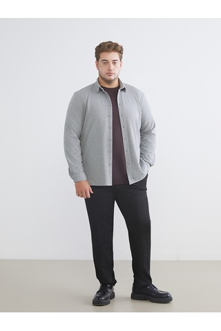 Lcw Vision Gri Büyük Beden Slim Fit Uzun Kollu Erkek Gömlek