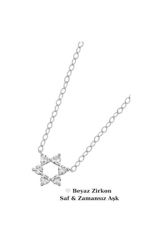 Aşkın Fısıltısı Mekik Zincir Gerdanlık Kolye Beyaz Zirkon Kalp Taşlı 925 Ayar Gümüş Gümüş
