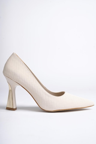 Muggo Goes Garantili Sivri Burun Kadın Topuklu Stiletto Ayakkabı Ten