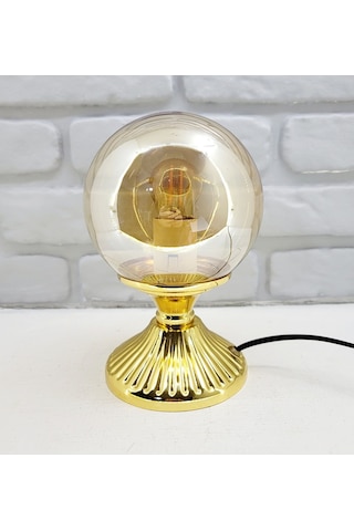 Modern Dekoratif Lake Gold Metal Ayaklı Glob Bal Camlı Abajur Gold