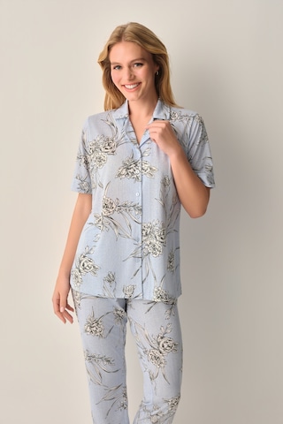 Suwen Mina Gömlek Yaka Pijama Takımı Sh26639660b348 Mavi