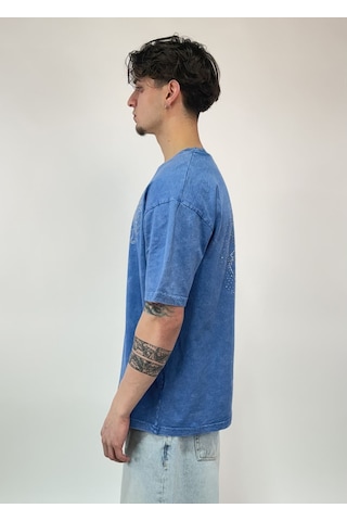 Zaee Vintage Washed Taşlı Oversize T-shirt Mavi