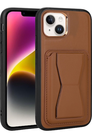 Apple Uyumlu iPhone 14 Kılıf Kartlıklı Standlı Pu Deri Memo Kapak