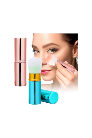 Geri Çekilebilir Fondöten Fırçası, 2'li Paket Seyahat Allık Fırçası Kabuki Fırçası, Allık, Bronzlaştırıcı, Parlatıcı Ve Aydınlatıcı İçin Kapaklı Taşınabilir Pudra Fondöten Fırçası Flawless Pudra Kozmetikler Mavi Ve Pembe
