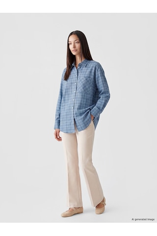Lcw Modest Mavi Ekose Oversize Kadın Gömlek