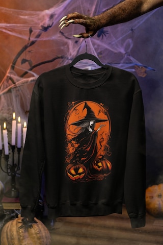 Magors Stil-x Halloween - Cadılar Bayramı Baskılı Unısex Sweatshırt, 3 İplik Şardonlu Siyah-2