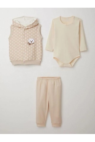Erkek Bebek Bodyli 3 Lü Takım-15308 Bej
