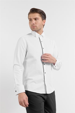 İmza Beyaz Uzun Kol Ata Yaka Düz Pamuklu Slim Fit Gömlek 1004260215