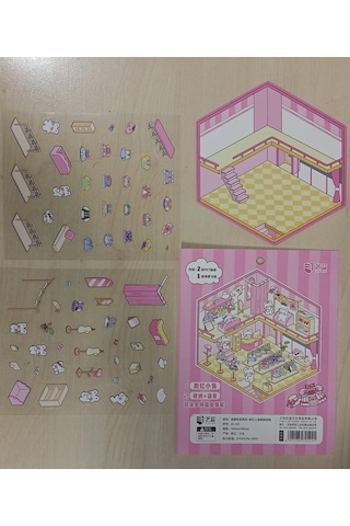 Pembe Tavşan Butik Tasarım Oda Sticker Seti Dıy Giysi Mağazası Sahneli Çok Renkli