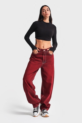 it's basic Kadın Bordo Renk Cindy 20w4-35 Skater Fit Orta Bel %100 Koton Özel Yıkama Denim Jean
