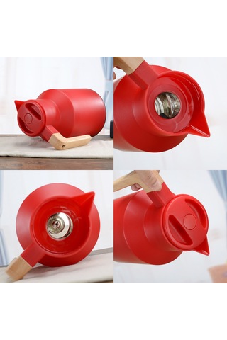 Hallow Termal Kahve Sürahi Çift Duvarlı Termal Sürahi Ahşap Beyaz 1 L