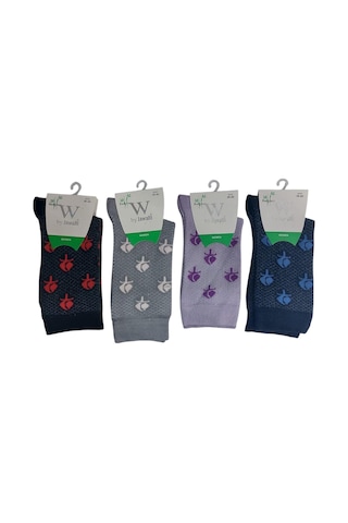 4'lü Dikişsiz Desenli Bambu Kadın Çorap Çok Renkli