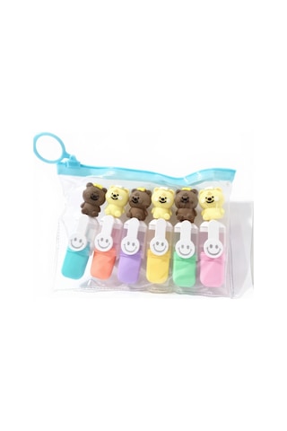 Sevimli Mini Fosforlu Keçeli Kalem-6lı Set-mini Ayıcık Başlıklı-fosfor03