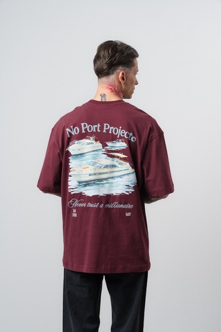 Respire Erkek No Port Baskılı Oversize T-shirt Bordo