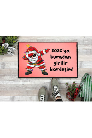 Dab Noel Baba Yeni Yıl Kapı Önü Paspası 60x40 Cm Paspas Çok Renkli