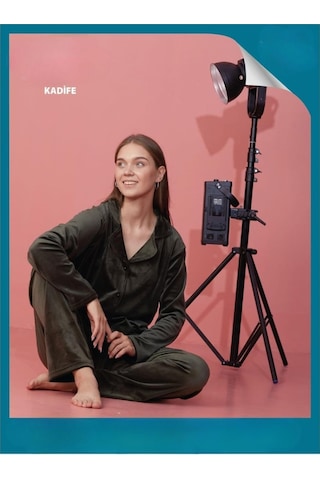 Sude Kadın Kışlık Gömlek Yaka Kadife Pijama Takımı P301/279- 1 Adet Haki