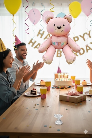 51x54 Cm Oturan Ayı Pembe Folyo Balon - Doğum Günü Parti Dekorasyon Balonu Çok Renkli