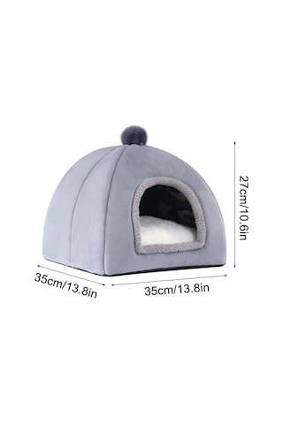 Mufunye Kedi Yatağı, Evcil Hayvanlar İçin Isıltılı Rahat Mağara Tasarımı, Makinede Yıkanabilir Gri