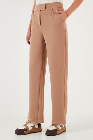Lela Regular Fit Yüksek Bel Bol Paça Bayan Pantolon 5861279 Taba