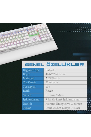 Node Game Nova Nd-mk-104br Rainbow Aydınlatmalı Oyuncu Gamer Gerçek Mekanik Işıklı Klavye