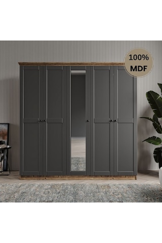 Dali 5 Kapılı Mdf Country Gardırop Antrasit Dali 5 Kapılı Mdf Country Gardırop Antrasit