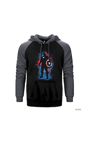 Captain America Stencil Kırmızı Renk Reglan Kol Sweatshirt / Hoodie