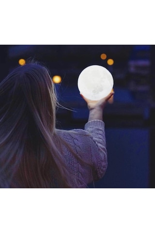 Dekoratif 3D Ay Gece Lambası - Led Başucu Lambası ( Çap 12 Cm )
