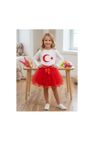 Çlm Store Uzun Kollu Ayyıldızlı Tişört Ve Kırmızı Etek Kırmızı3 Kırmızı3