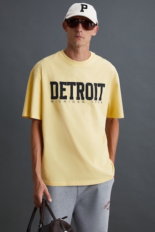 ATLANTA Erkek %100 Pamuklu Kısa Kollu Baskı Detaylı Sarı T-Shirt