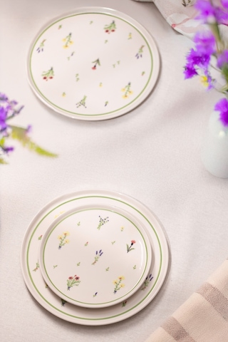 Rakle Botanical Seramik 4'lü Pasta Tabağı Seti 20 Cm Renkli