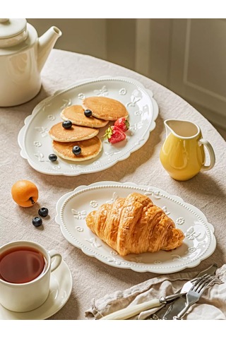 Roomi Seramik Ovül Tabak 25 18 Cm Desenli, Vintage 239470931 Beyaz