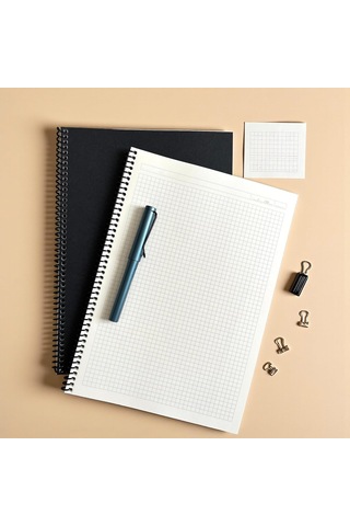 Kareli Spiralli Not Defter, A4 Boyut 21x29,7 Cm , 60 Yaprak, 90gr. Ivory Kağıt, Ofis İçin İdeal Siyah Kapak Çok Renkli