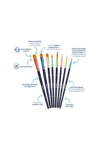 Lexroo Lot De 8 Pinceaux Synthétiques De Qualité Supérieure
