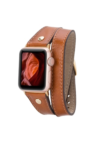 Alpıne Double Tour Heritage Tan Hakiki Deri Apple Uyumlu Watch Kordonu - 44/45/46/49mm