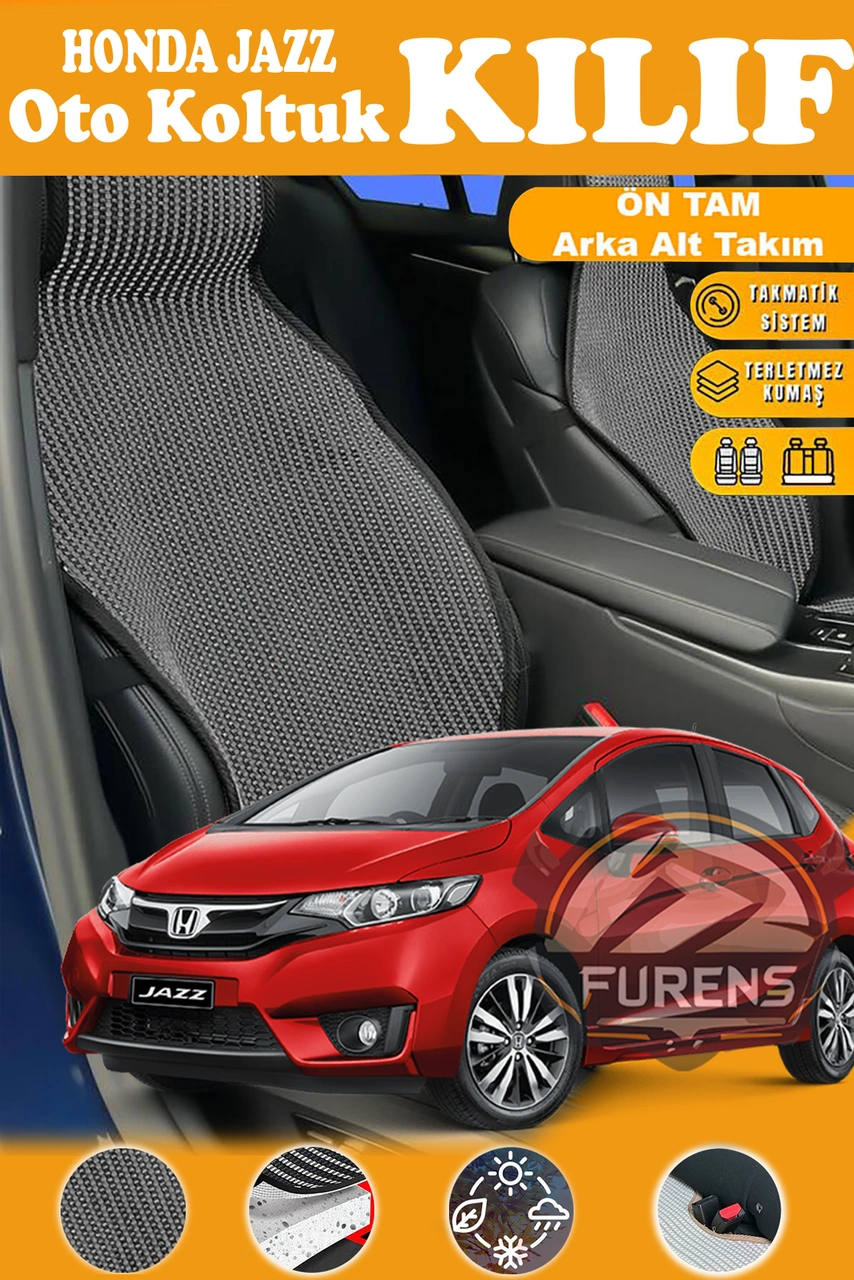 Honda Jazz Uyumlu Siyah Prestij Serisi Dokuma Kumaş Oto Koltuk Kılıfı Ön Tam Arka Alt