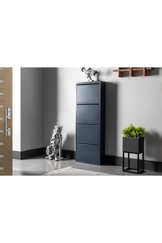 4 Raflı Metal Ayakkabılık Antrasit Kapı Önü Ayakkabılık Rehome