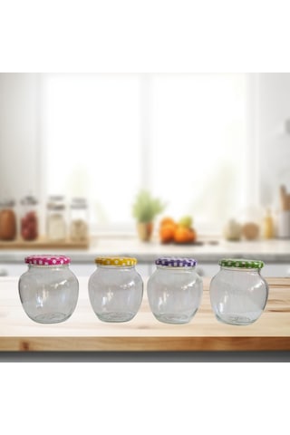 Paşabahçe Reçel & Baharatlık 4'lü 370 Cc Renkli Kapaklı 56137 Şeffaf