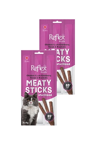 Reflex Plus Meaty Sticks Tavuklu Ve Kızılcıklı Kedi Ödül Çubuğu, 3x5gr, İkili Paket