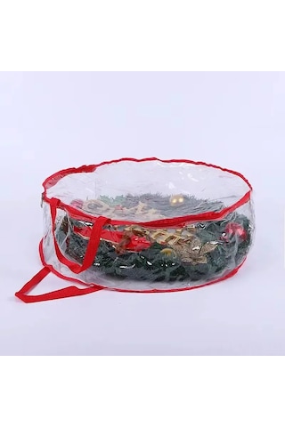 Moveevo Kırmızı Kenarlı Tam Şeffaf Pvc Noel Gerginliği Saklama Çantası - Büyük Kapasiteli, Ev Dekorasyonları Ve Mevsimsel Eşyalar İçin Uygun
