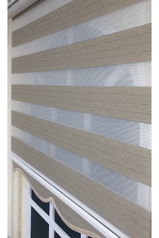 Zebra Stor Perde Organze Koyu Bej Gümüş Simli Etek Dilimli Stb910 Bej