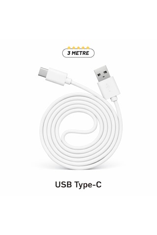 Uzun 3 Metre Usb-c Kablo Esnek, Sağlam Ve Uzun Ömürlü Type-c Kablo Beyaz